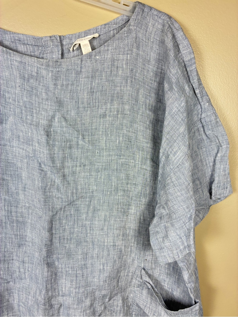 Eileen Fisher Organic Linen Blue Yarn Dyed Chambray Blouse - Picture 5 of 11